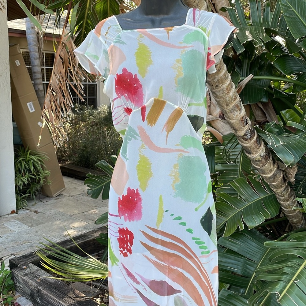 Antonio Melani, sheer floral asymmetric tea dress - Picture 7 of 11